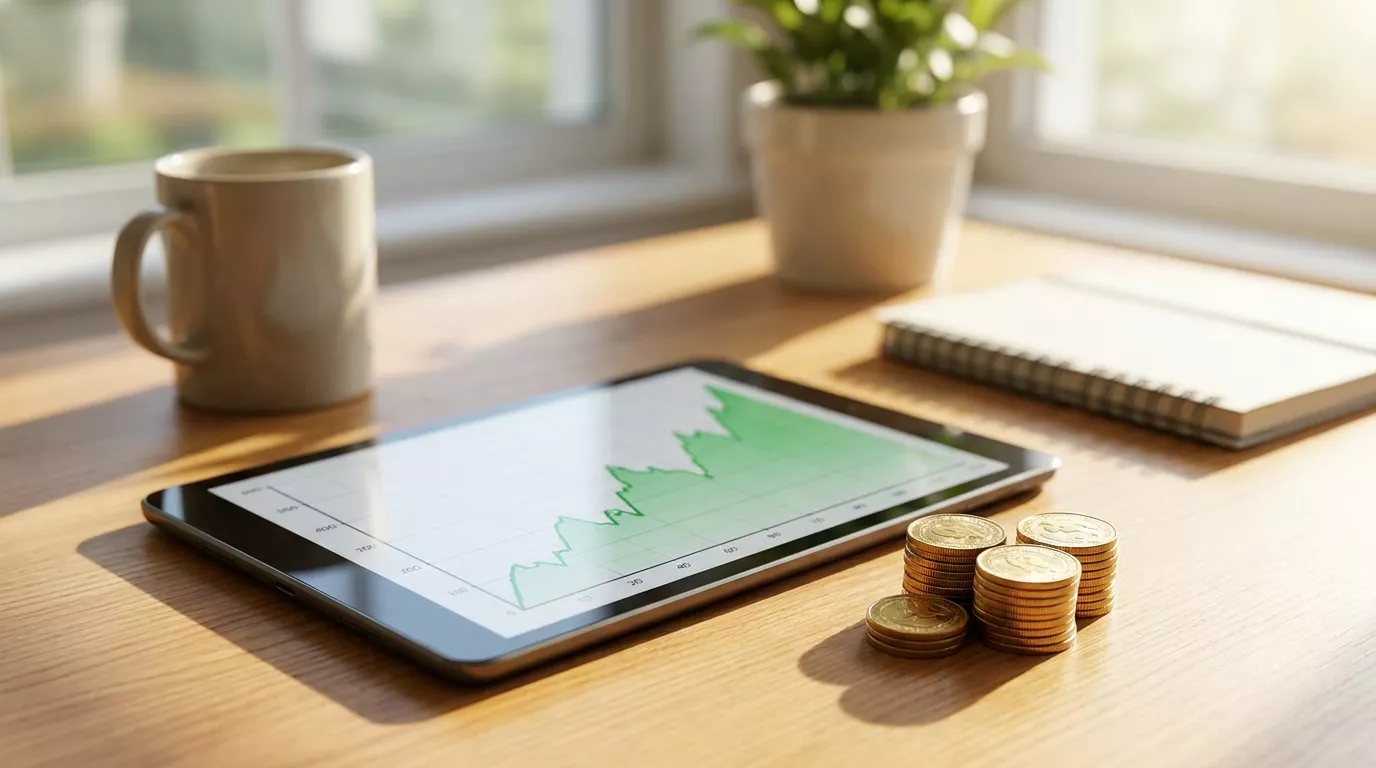 A rising growth chart alongside stacked gold coins — illustrating long-term portfolio growth