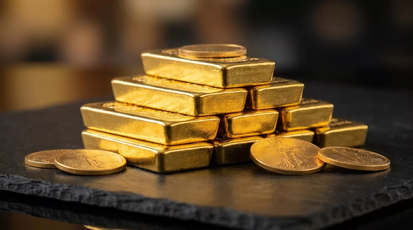 IRS-approved gold bars and coins of the kind held in a precious-metals IRA